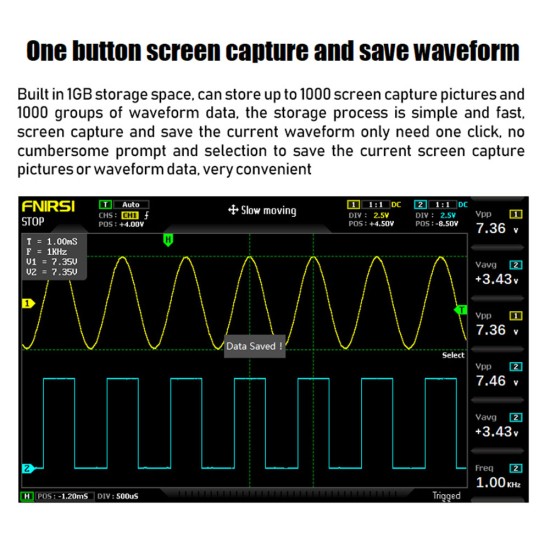 Fnirsi 1014d Digital Oscilloscope 7" 100mhz Dual Channel Input Signal Generator Measure 12 Kinds Parameter US Plug