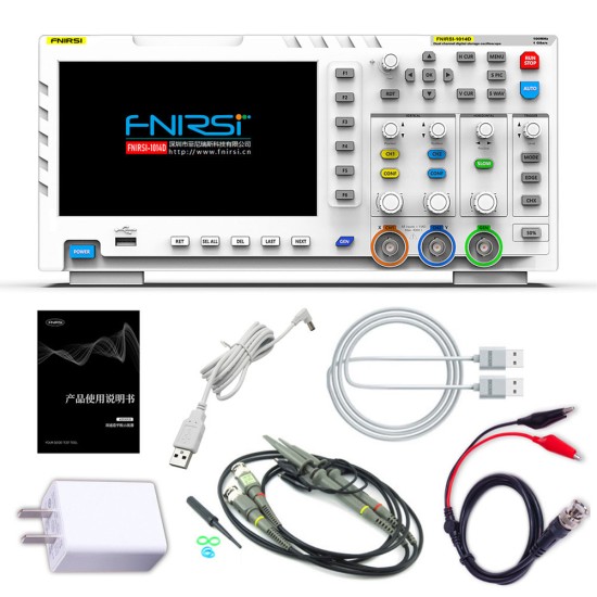 Fnirsi 1014d Digital Oscilloscope 7" 100mhz Dual Channel Input Signal Generator Measure 12 Kinds Parameter EU Plug