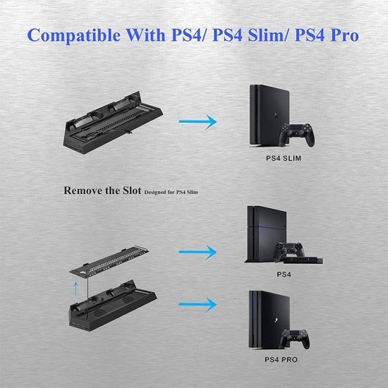 For PS4 Pro Slim Stand Vertical Cooling Controller Charger Charging Station Dock black