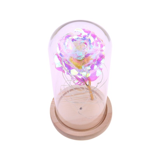 Glass Dome Rose with Wooden Base Valentine's Day Gifts Christmas LED Rose Lamps Home Decoration As shown