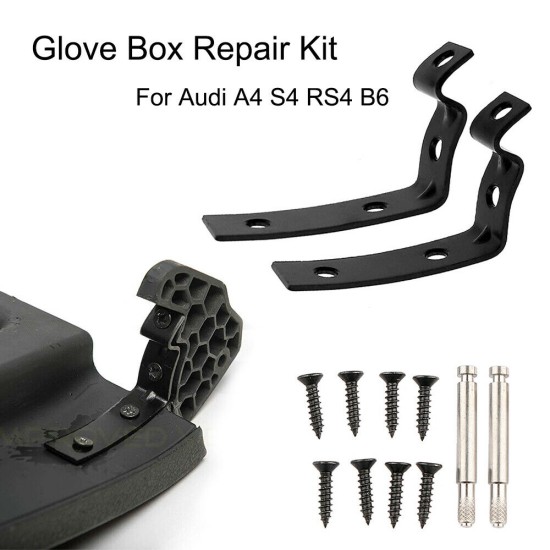 Glove Box Lid Hinge Snapped Repair Fix Kit "Z" Brackets for Audi A4 S4 RS4 B6 B7 8E OE:8E2857131 8E2857035 8E0880802 8E2880324 Black and white