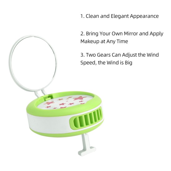 Green Mini Portable Eyelash Extension Glue Quick Dry Air Conditioning Fan with Mirror green