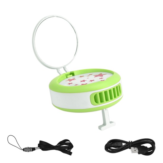 Green Mini Portable Eyelash Extension Glue Quick Dry Air Conditioning Fan with Mirror green