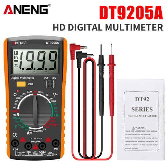 Handheld Digital Multimeter Ac Dc Voltage Detector Tester Measurement Tool Orange