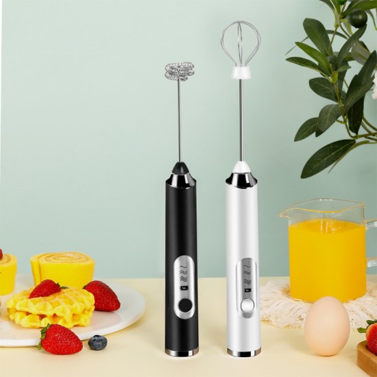 Handheld Kitchen Egg Beater Usb Charging Wireless Mini Electric Whisk Coffee Milk Mixer Black