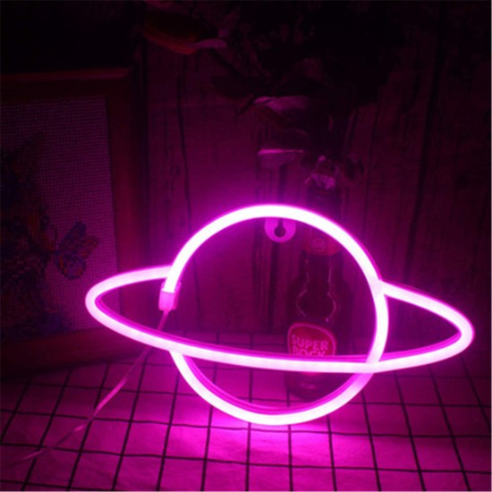 Hanging Planet-shaped Neon  Night  Light Ip42 Waterproof Rust-proof For Room Wall Kids Bedroom Birthday Party Bar Beach Wedding Decoration Blue