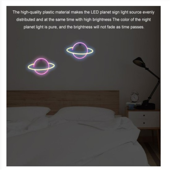 Hanging Planet-shaped Neon  Night  Light Ip42 Waterproof Rust-proof For Room Wall Kids Bedroom Birthday Party Bar Beach Wedding Decoration Warm white + pink