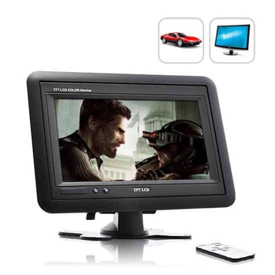 Headrest/Stand In-Car TFT LCD Monitor- 7 Inch, Black