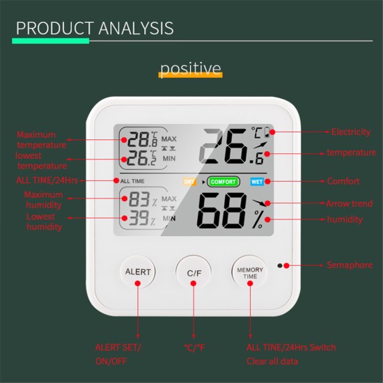 High-precision Indoor Temperature  Tester With Digital Display Humidity Meter Multi-function Thermometer