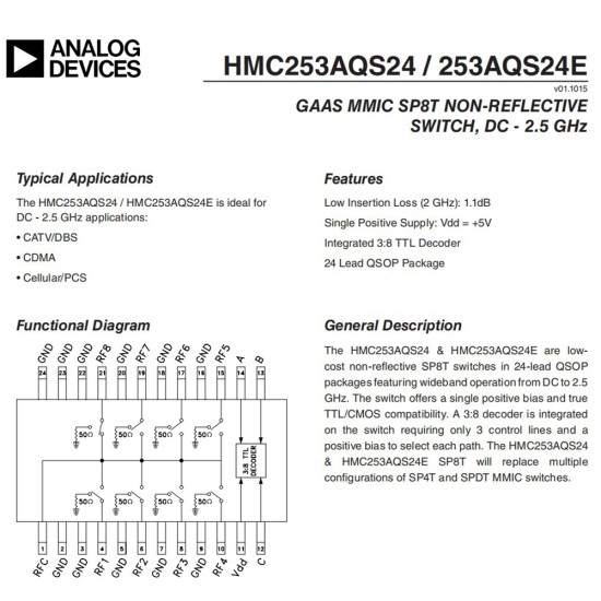 Hmc253 Dc-2.5 Ghz Rf Single-pole Eight-throw Switch Rf  Switch Antenna Selection Channel Selection as picture show