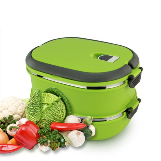 Hot Thermal Insulated Bento Stainless Steel Food Container Lunch Box 1 2 3 Layer Styles:Double Layer Colors:Green