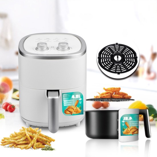 Household Air Fryer 4.8l Large Capacity Automatic Cooking Accessories For Healthy Oil-free Low Fat Cooking white EU plug