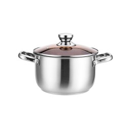 Household Soup Pot Non-sticky Thickened Stainless Steel Binaural Pot Induction Cooker with Tempered Glass Lid