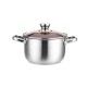 Household Soup Pot Non-sticky Thickened Stainless Steel Binaural Pot Induction Cooker with Tempered Glass Lid