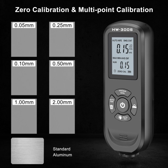 Hw-300s Coating Thickness Gauge 0-2000um Thickness Measuring Tool Digital Lcd Display Resolution 0.01mm Black