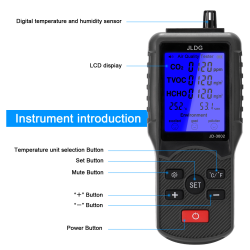 Jd-3002 Gas  Air  Quality Detector With Lcd Display Digital Temperature And Humidity Sensor black