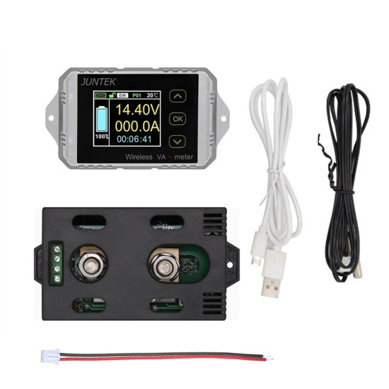 Juntek VAT1100 Wireless Voltage Current Meter 100V 100A Car Battery Monitoring 12V 24V 48V Battery Coulomb Counter VA Meter VAT-1100