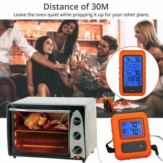 Kitchen Digital Meat Cooking Thermometer Wireless Remote Control with 2 Probes