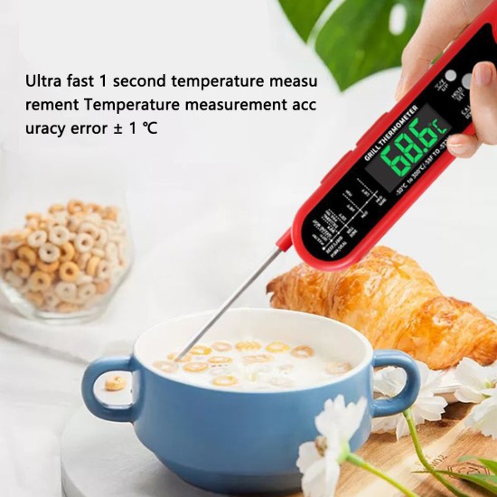 Kitchen Digital Thermometer LCD Large-screen Accurate Instant Read Cooking Thermometer with 2 Probe Red