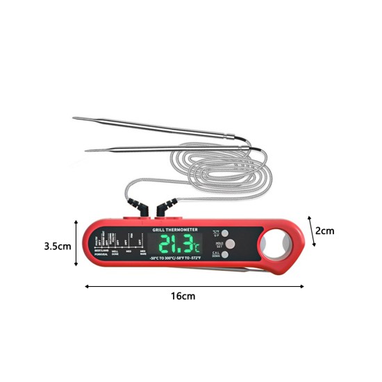 Kitchen Digital Thermometer LCD Large-screen Accurate Instant Read Cooking Thermometer with 2 Probe Red