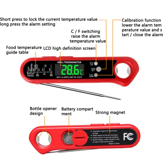 Kitchen Digital Thermometer LCD Large-screen Accurate Instant Read Cooking Thermometer with 2 Probe Black