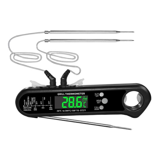 Kitchen Digital Thermometer LCD Large-screen Accurate Instant Read Cooking Thermometer with 2 Probe Black