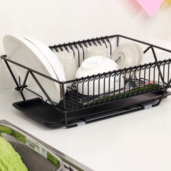 Kitchen Tableware Drain Bowl Rack Large Capacity Dish Drain Basket Black