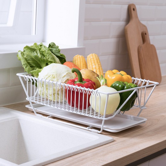 Kitchen Tableware Drain Bowl Rack Large Capacity Dish Drain Basket White