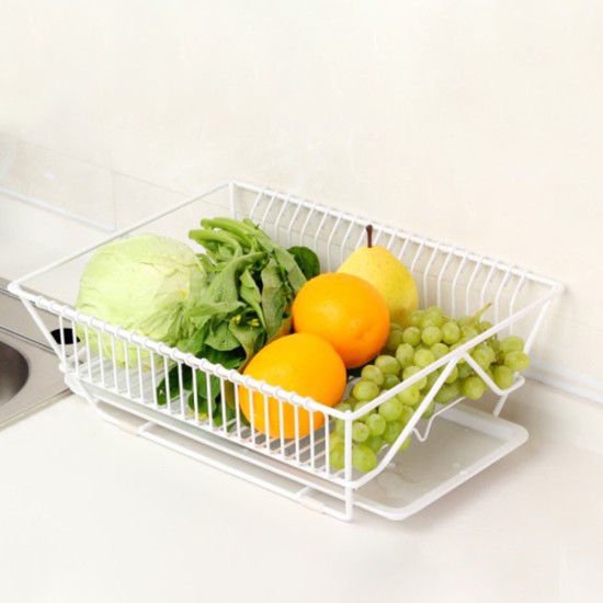 Kitchen Tableware Drain Bowl Rack Large Capacity Dish Drain Basket White