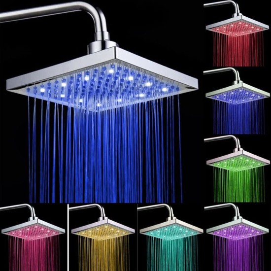 Led Rainfall Shower Head 8 Inch Square High Pressure Spray