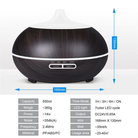 Led Ultrasonic Aromatherapy Humidifier Low Noise Remote Control Essential Oil Aroma Diffuser Air Purifier EU Plug