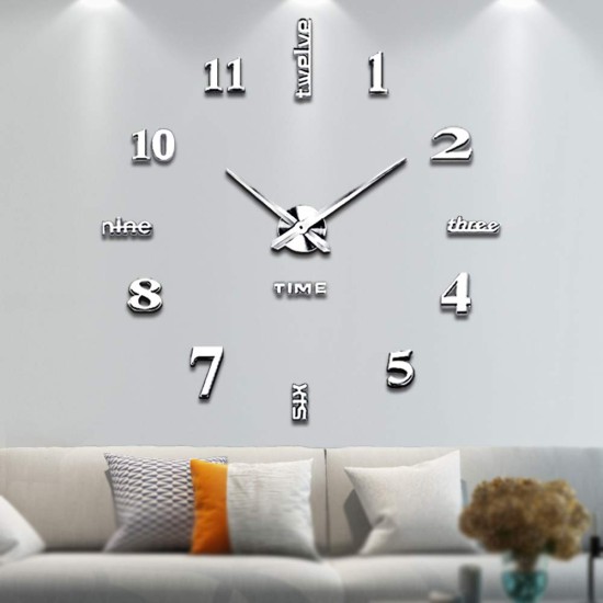 Living Room Large Mirror Clock Art Design 3D DIY EVA Hanging Wall Clock Black mirror