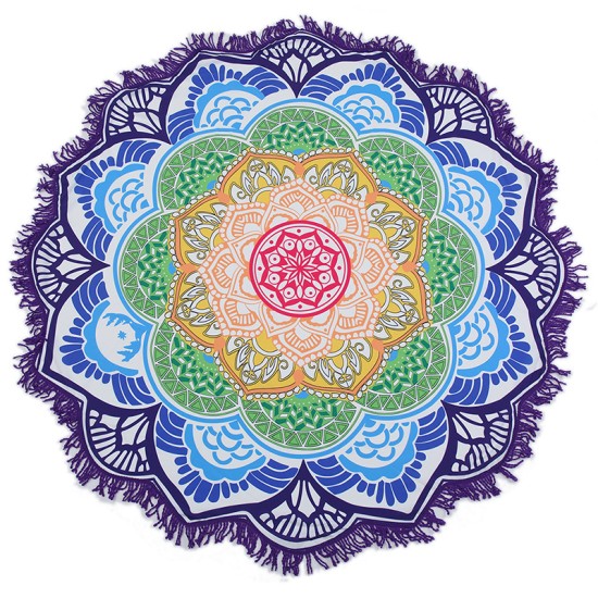 Lotus Flower Mandala Beach Towel Blanket Round Tassel Bohemian Wall Tapestry Table Cover Yoga Mat 147*147