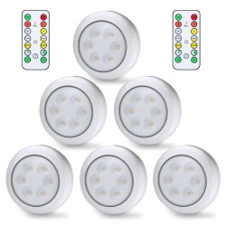 Lunsy 6PCS Wireless Color Changing LED Puck Lights with 2PCS Remote Controls, LED Under Cabinet Lighting, Closet Light Set, Round Cabinet Lights