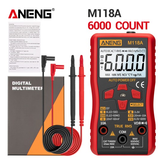 M118A Digital Mini Multimeter Tester Auto Mmultimetro True Rms Tranistor Meter with NCV Data Hold 6000counts Flashlight BGD0070