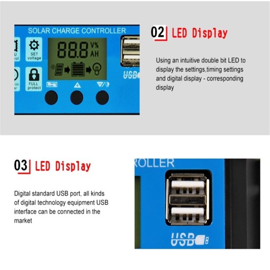 MPPT  Solar  Panel  Regulator Charge Controller Auto Focus Tracking 30-100A 12V/24V 60A