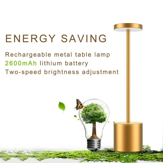 Metal Rechargeable Led Table  Lamp Portable Cordless Dimming Eye Protective Desk Small Light For Bar Student Dormitory Bedside Gold