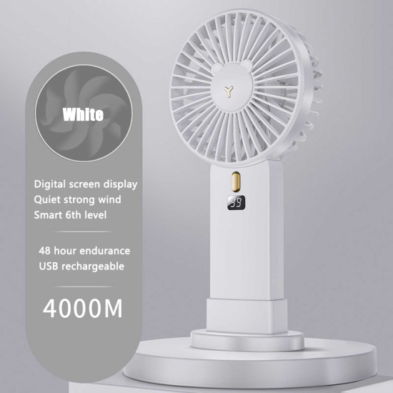 Mini Handheld Fan Led Display Usb Charging Portable Large Wind Small Fan For Summer Outdoor Sport Pearl White [4000mA]