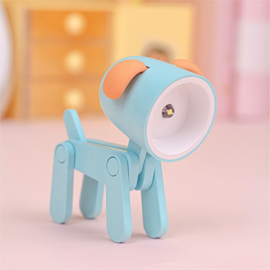 Mini Led Night Light Cartoon Table Lamp Ornaments Desktop Mobile Phone Bracket Puppy Shape Blue