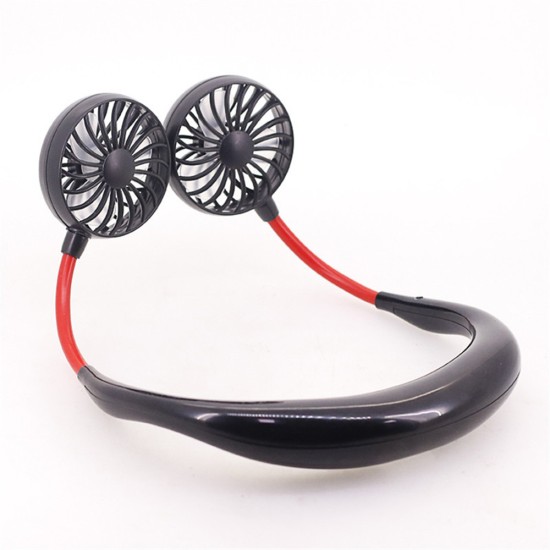 Mini Sport Fans Hanging Neck Air Cooler Fan Speed Adjustable Climbing Fan Black