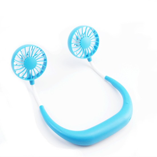 Mini Sport Fans Hanging Neck Air Cooler Fan Speed Adjustable Climbing Fan Blue