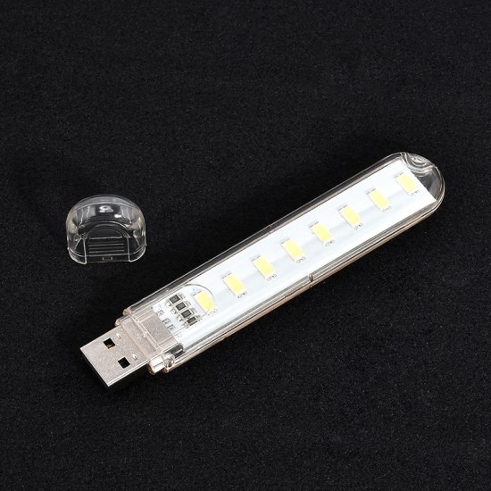 Mini USB Power 8 LED Night Light Portable 5V Reading Lamp for Power Bank Computer Laptop - White