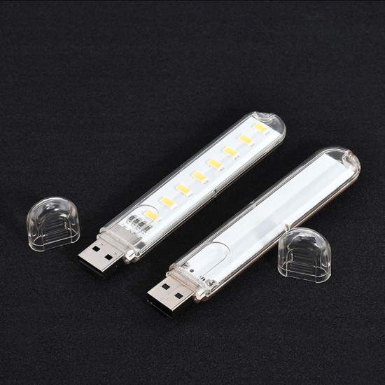 Mini USB Power 8 LED Night Light Portable 5V Reading Lamp for Power Bank Computer Laptop - White