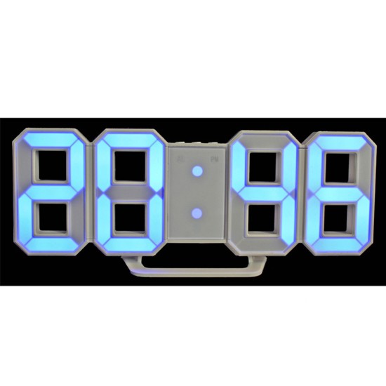 Modern Digital LED Wall Clock Table Desk Night Electric Clock Alarm Watch Multi-Functional LED Clock 24 or 12 Hour Display Blue