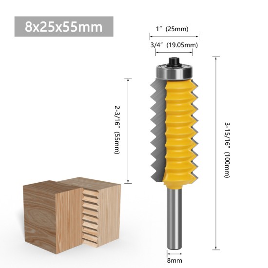 Multi-tooth Tenon Joint Woodworking Milling Cutter 8mm Shank Slotting Cutter Wave Type Splicing Woodworking Tools