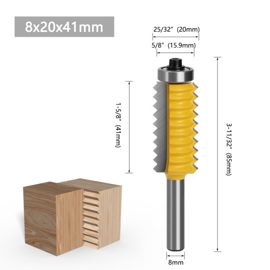 Multi-tooth Tenon Joint Woodworking Milling Cutter 8mm Shank Slotting Cutter Wave Type Splicing Woodworking Tools