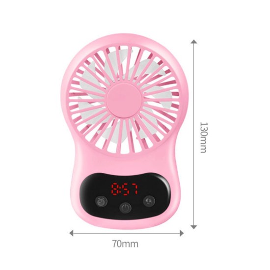 Multifunction Mini USB Fan Clock Travel Cooling Fan with Hanging Rope for Office Outdoor Home Pink_130*70*20mm