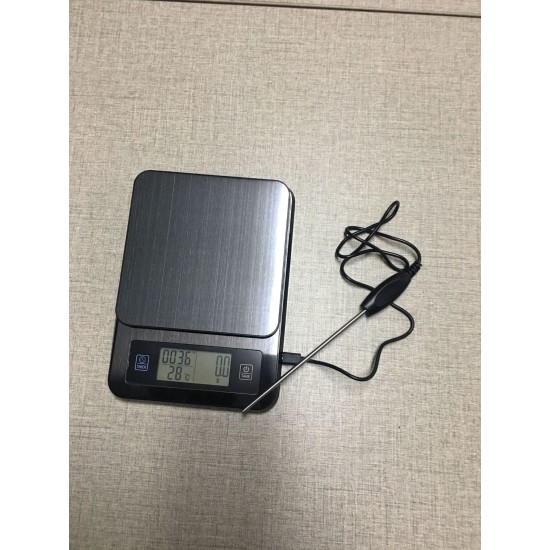 Multifunction Stainless Steel Kitchen Coffee Electronic Scale for Weighting Timing Thermometer 2kg/0.1g Photo Color