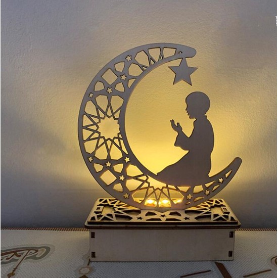 Muslim Eid LED Wood Lamp Festival Moon LED Decoration Star Prayer Shape  Moon prayer