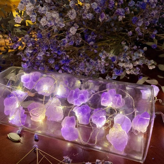 Natural Amethyst Decorative Lights Crystal String Lights Hanging Ornament Cold White